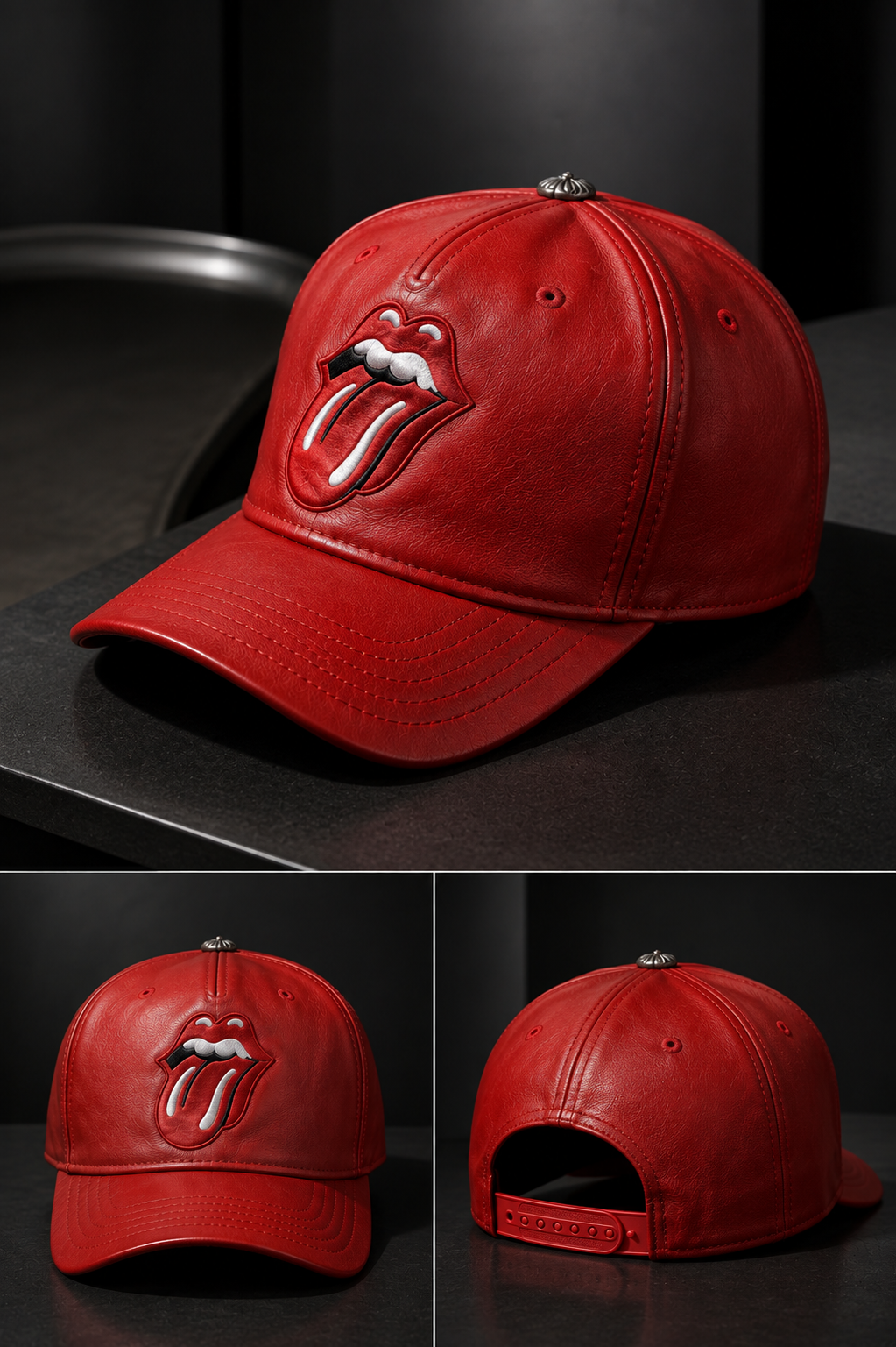 کلاه کپ چرمی Chrome Hearts Rolling Stones